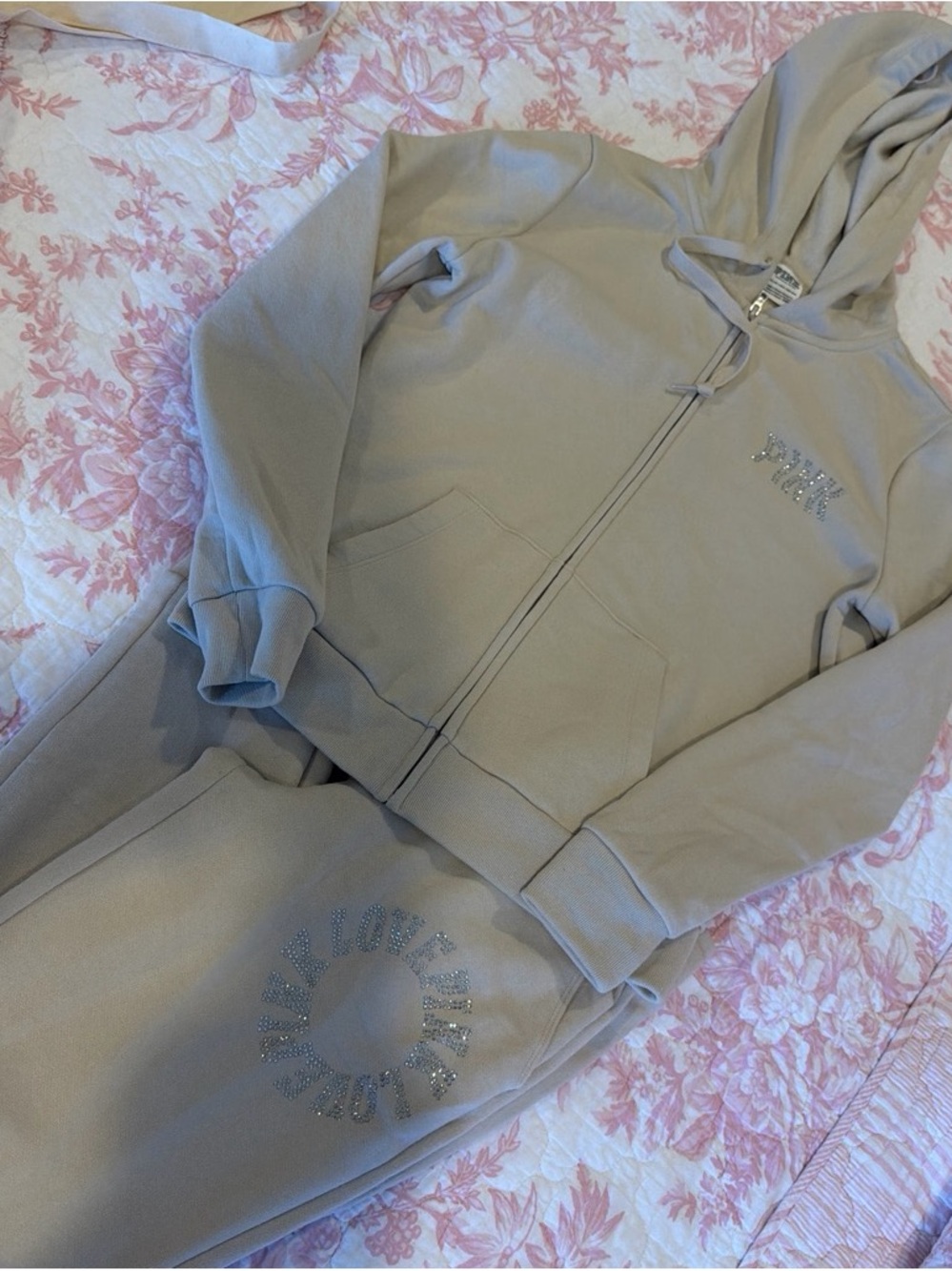 Victoria's Secret Taupe Zip-Up Hoodie with Rhinestone Details